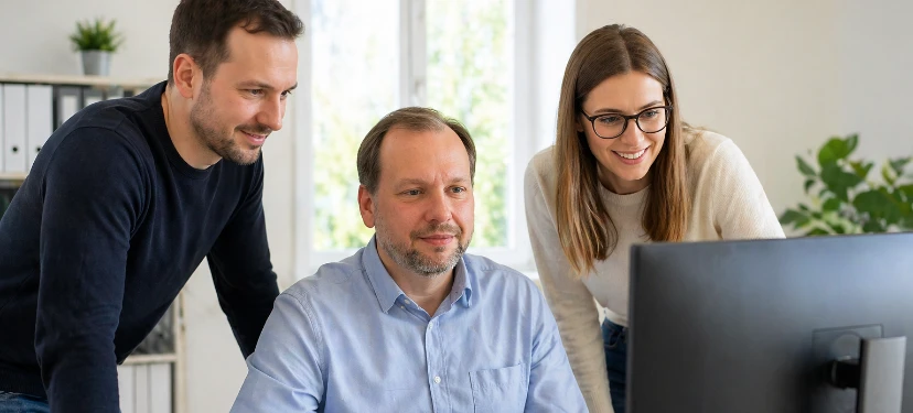 Geschäftsführer von DatenAnker Marco Kraszczynski und sein Team bei der Arbeit